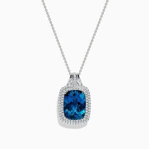 EFFY 11.7 Blue Topaz and Diamond Halo 14K White Gold Pendant Necklace